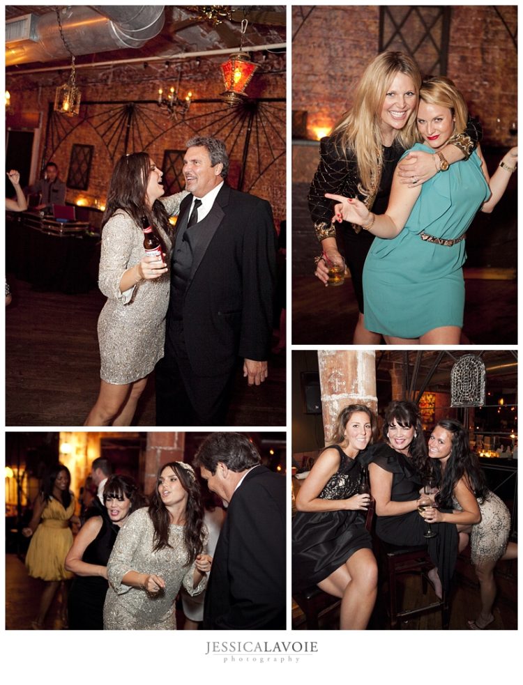 Wedding guests posing and dancing during lively reception party collage